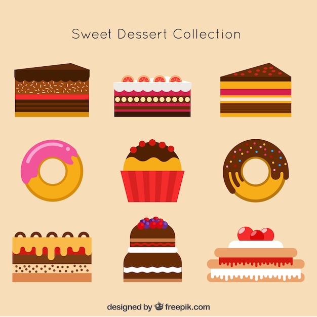 Free Vector sweet desserts collection in flat style