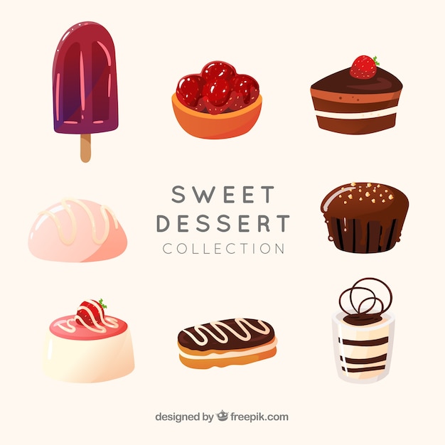 Sweet desserts collection in flat style