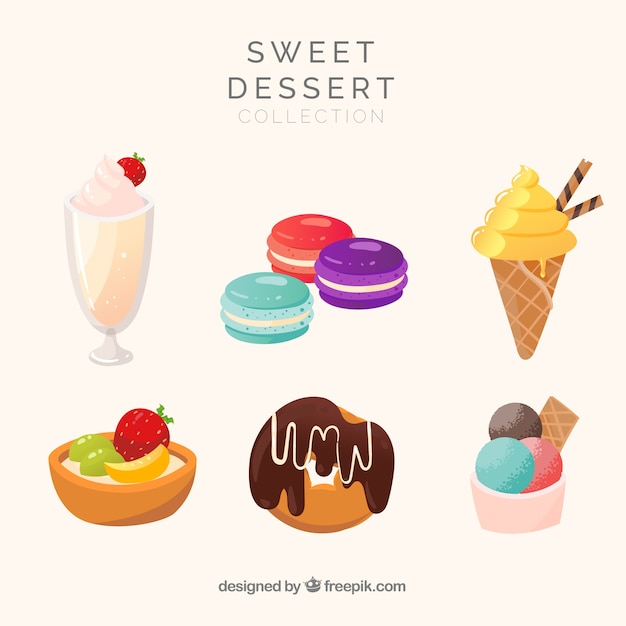 Free Vector sweet desserts collection in flat style