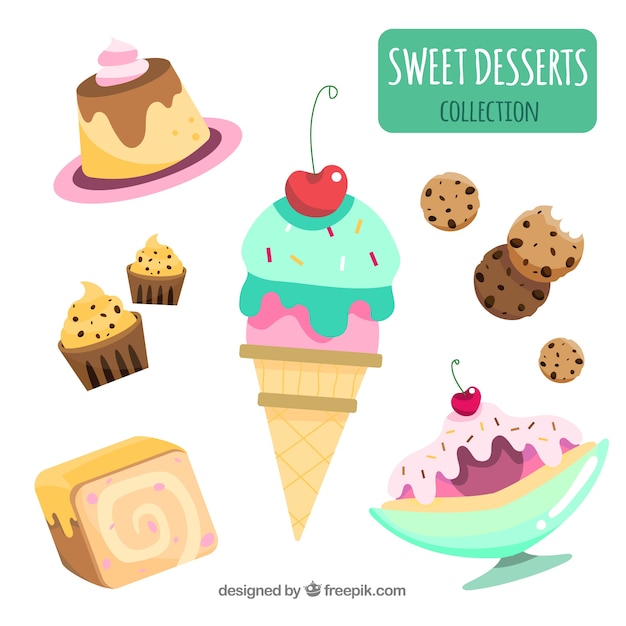 Free Vector sweet desserts collection in flat style