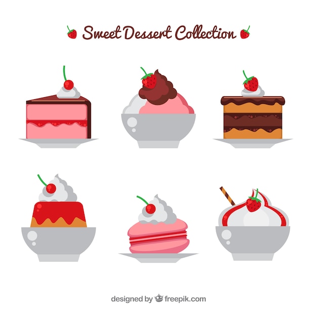 Free Vector sweet desserts collection in flat style