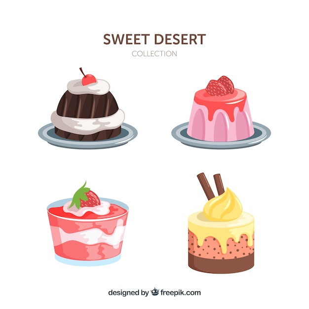 Sweet desserts collection in flat style