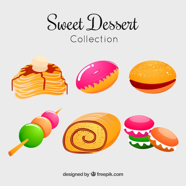 Sweet desserts collection in flat style