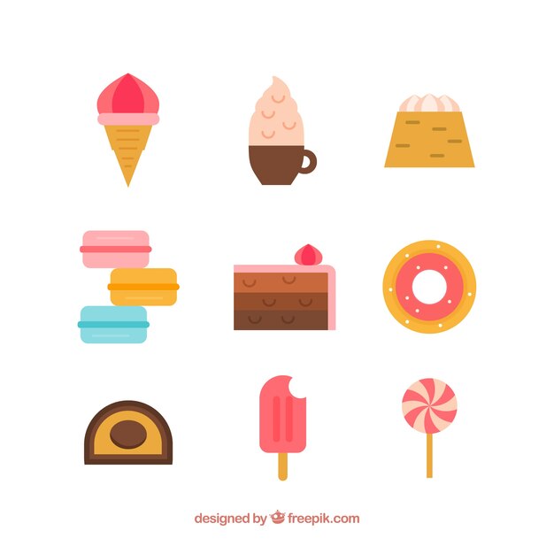 Sweet desserts collection in flat style