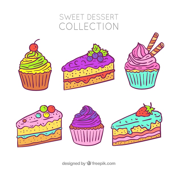 Free Vector sweet desserts collection in hand drawn style