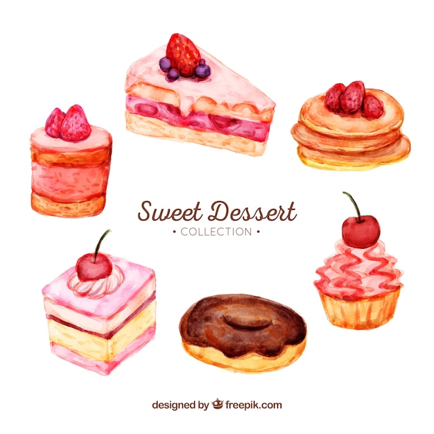 Free Vector sweet desserts collection in watercolor style