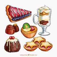 Free vector sweet desserts collection in watercolor style