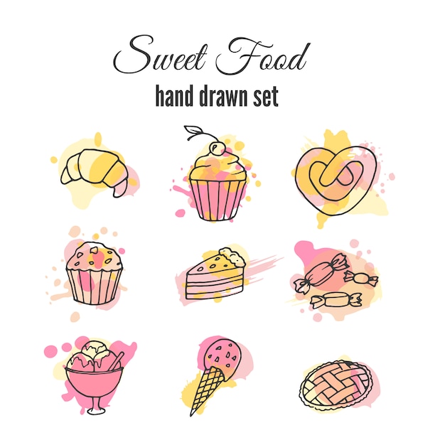 Free vector sweet food hand drawn set