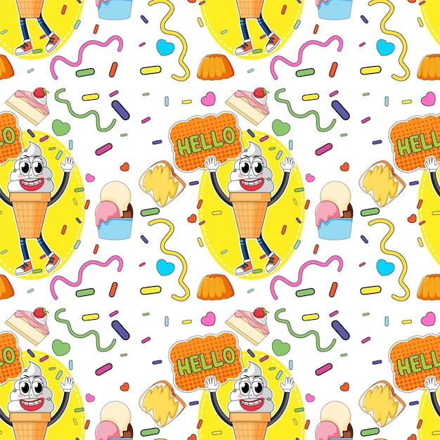 Free vector sweet ice cream seamless pattern