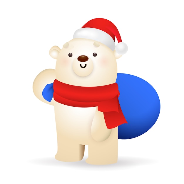 Sweet polar bear carrying Xmas gifts