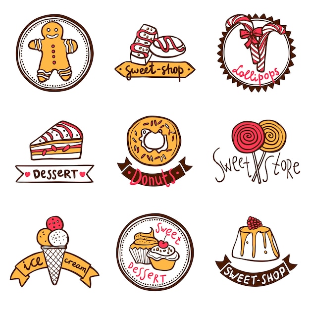 Sweet shop emblems labels set