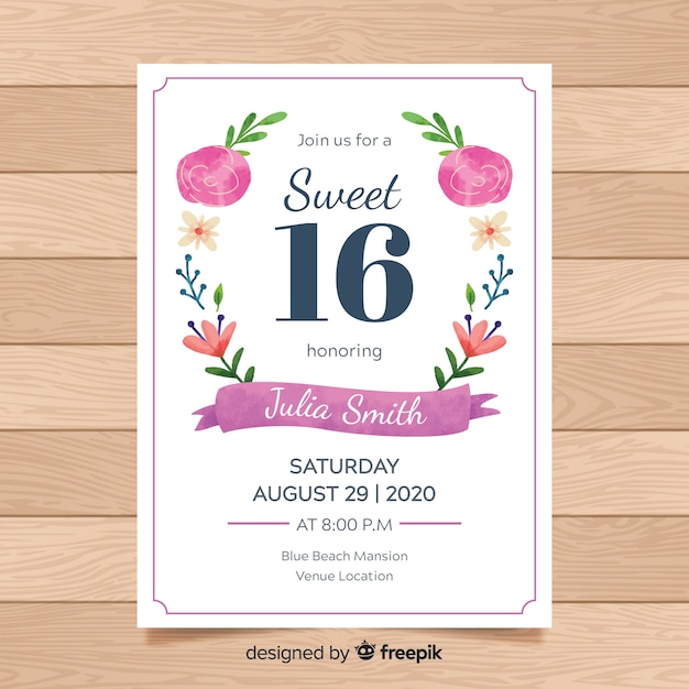 Free Vector sweet sixteen birthday invitation