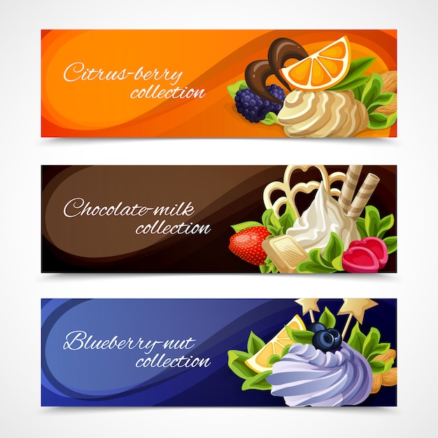 Free Vector sweets banners horizontal set