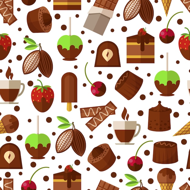 Sweets and candies, chocolate and ice cream seamless pattern