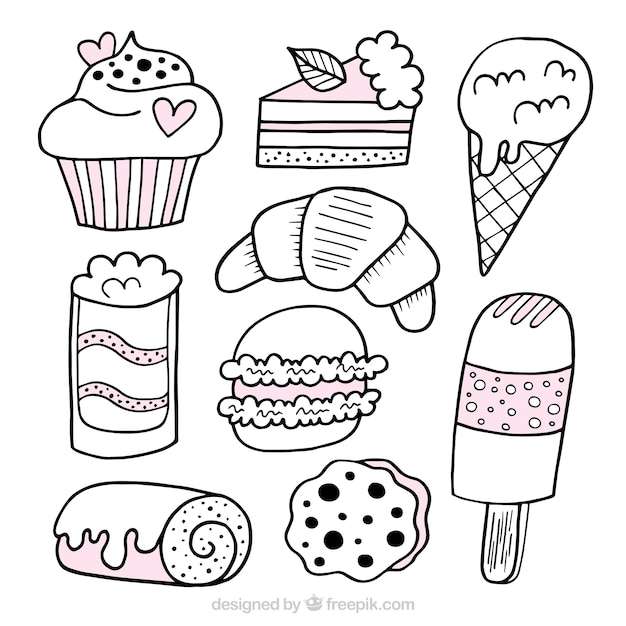 Free Vector sweets desserts collection in hand drawn style