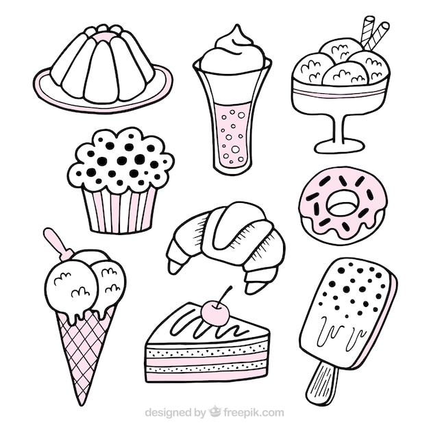 Sweets desserts collection in hand drawn style