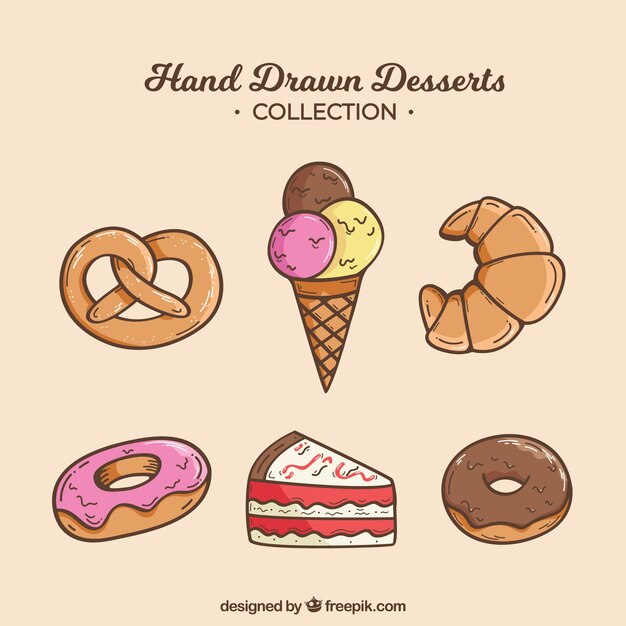 Sweets desserts collection in hand drawn style