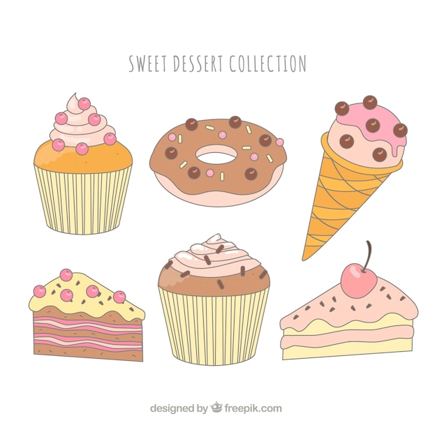 Free Vector sweets desserts collection in hand drawn style