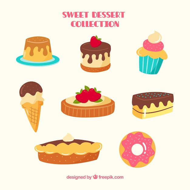 Sweets desserts collection in hand drawn style