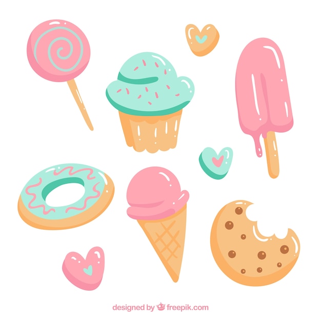 Sweets desserts collection in hand drawn style