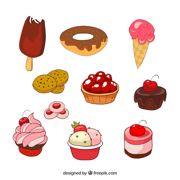 Free Vector sweets desserts collection in hand drawn style