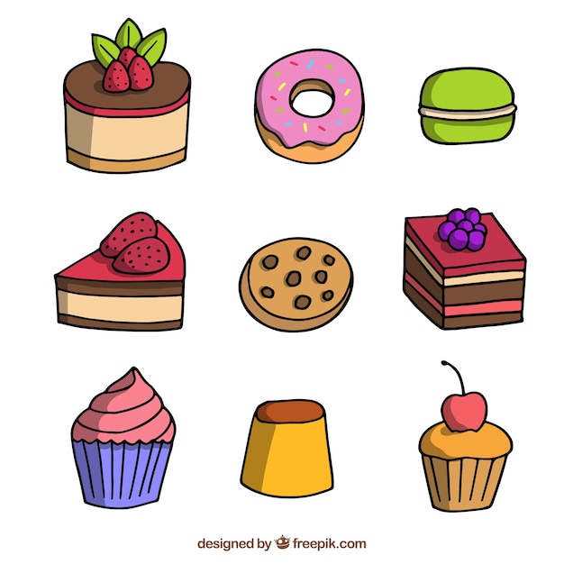 Sweets desserts collection in hand drawn style