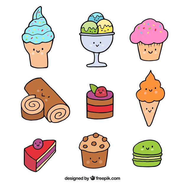 Sweets desserts collection in hand drawn style