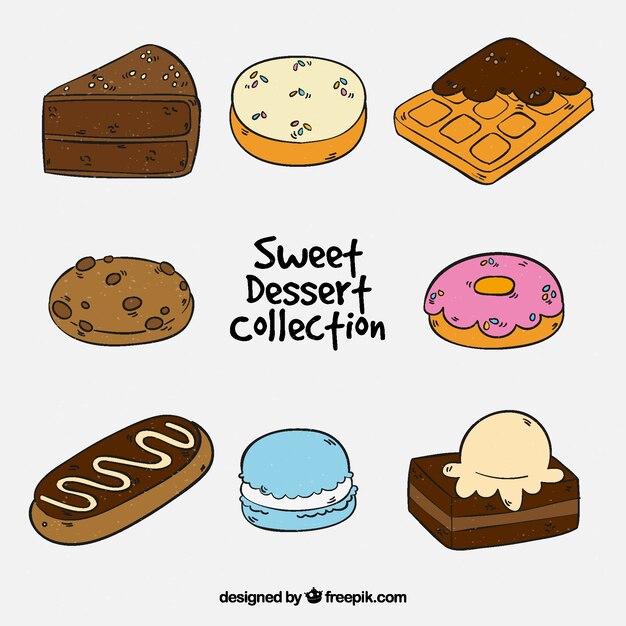 Sweets desserts collection in hand drawn style