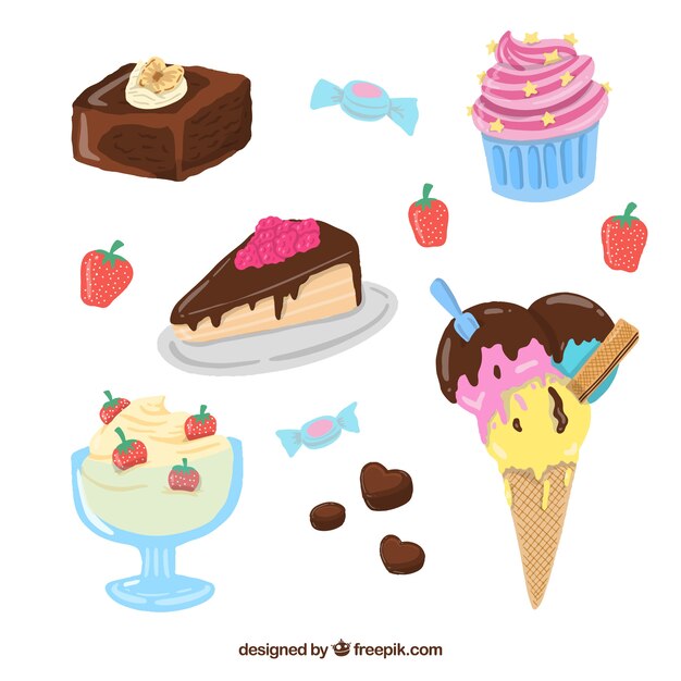 Sweets desserts collection in hand drawn style