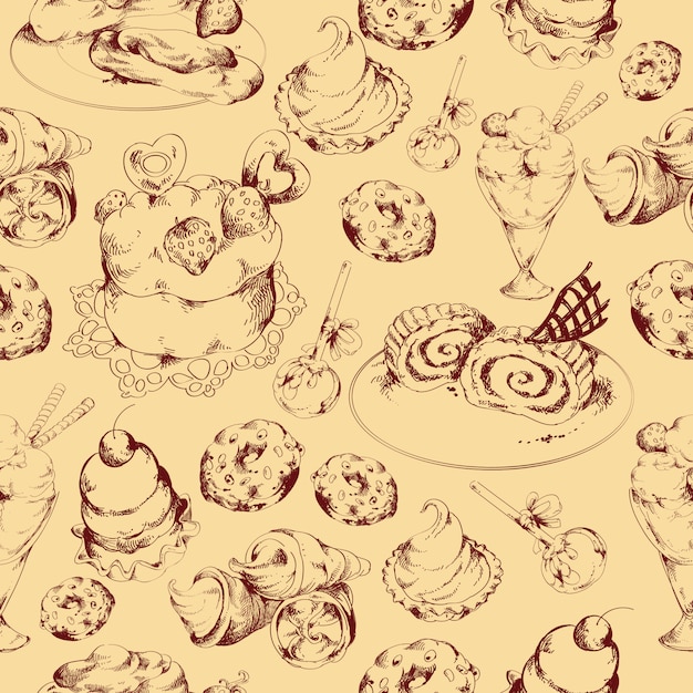 Free Vector sweets sketch seamless pattern