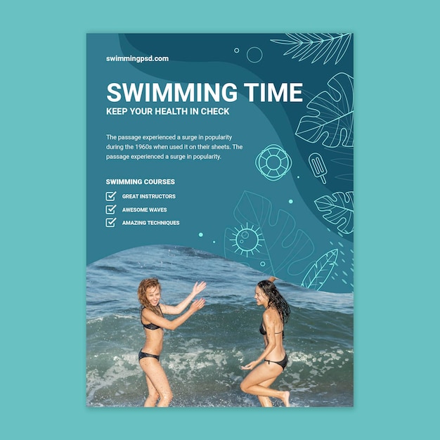 Swimming flyer template with photo