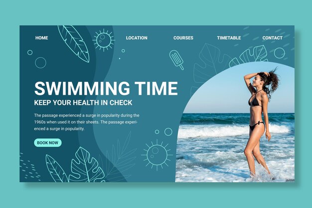 Swimming landing page template with photo