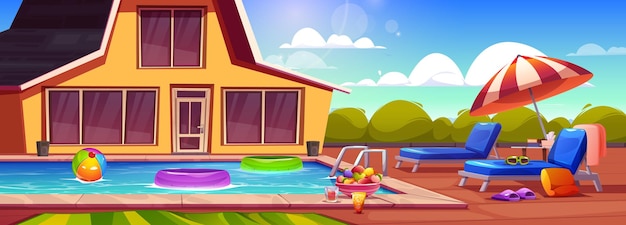 Free Vector swimming pool on house summer backyard design