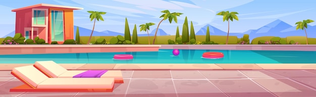 Free Vector swimming pool near house hotel vector illustration