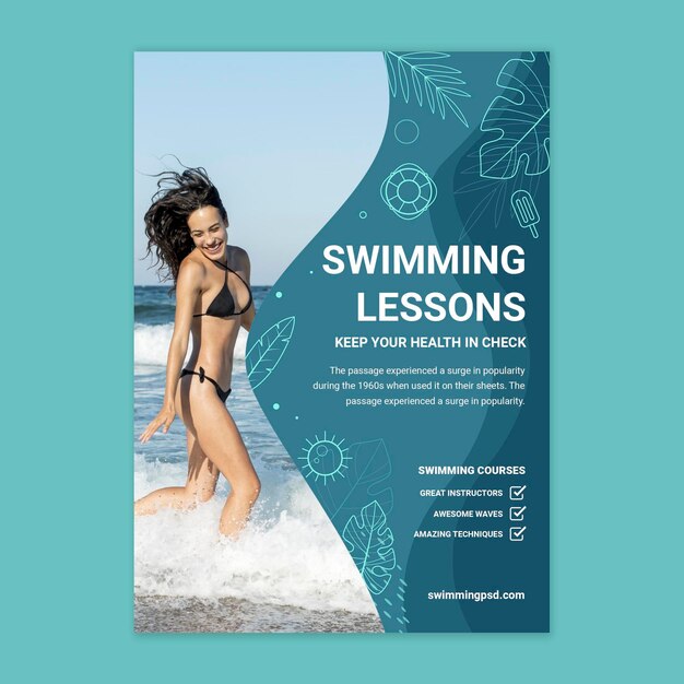 Swimming poster template with photo