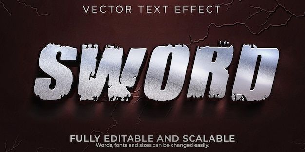 Sword metallic text effect; editable warrior and knight text style