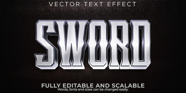 Free Vector sword metallic text effect editable warrior and knight text style