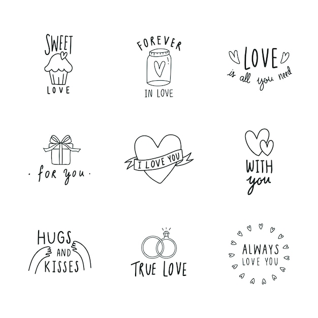 Symbols of love icon set vector