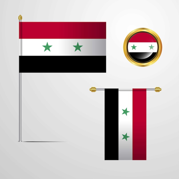 Free Vector syria waving flag design with badge vector