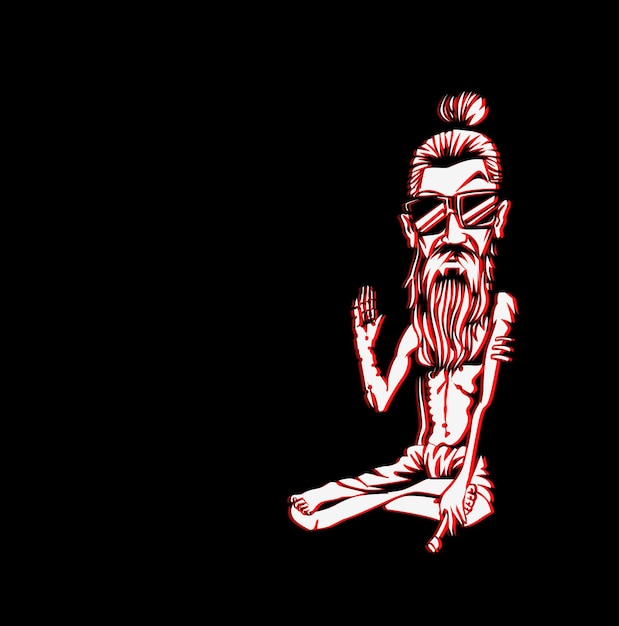 T-shirt Design Funky baba - Yogi Holding a Joint or Cigarette, vector illustration