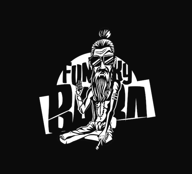 T-shirt Design Funky baba - Yogi Holding a Joint or Cigarette, vector illustration