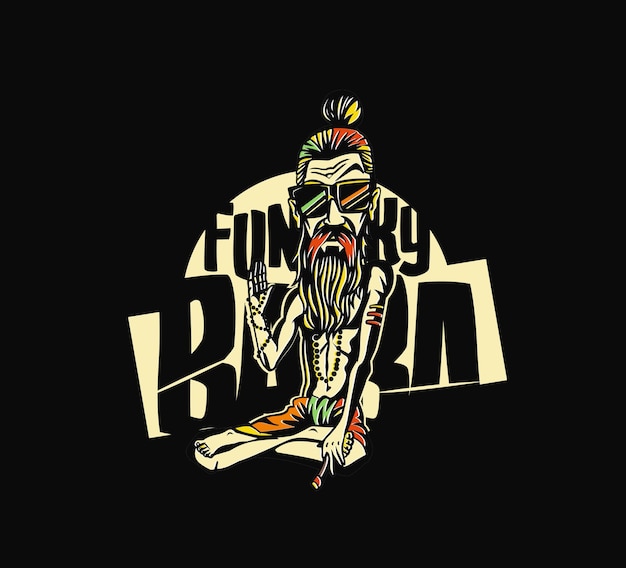 T-shirt Design Funky baba - Yogi Holding a Joint or Cigarette, vector illustration