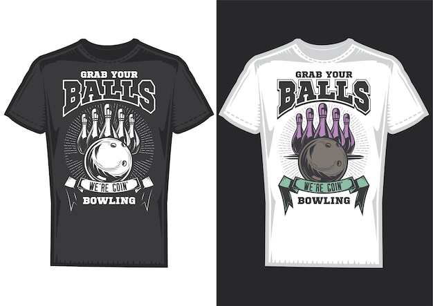 Free Vector t-shirt design samples with illustration of bowling design.