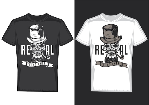 Free Vector t-shirt design samples with illustration of a gentleman skull with a hat.