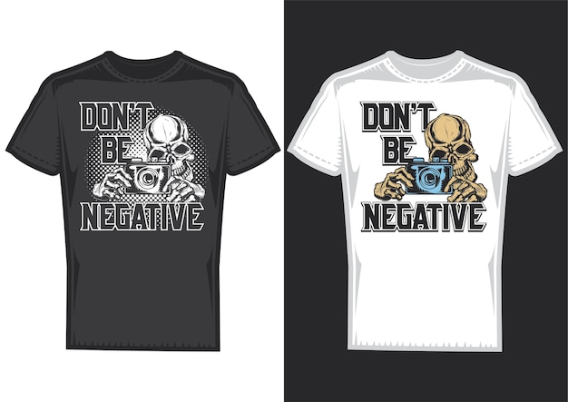 Free Vector t-shirt design samples with illustration of a photographer skull with camera.