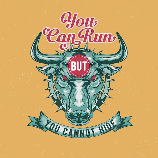 Free vector t-shirt label design with illustration of angry bull