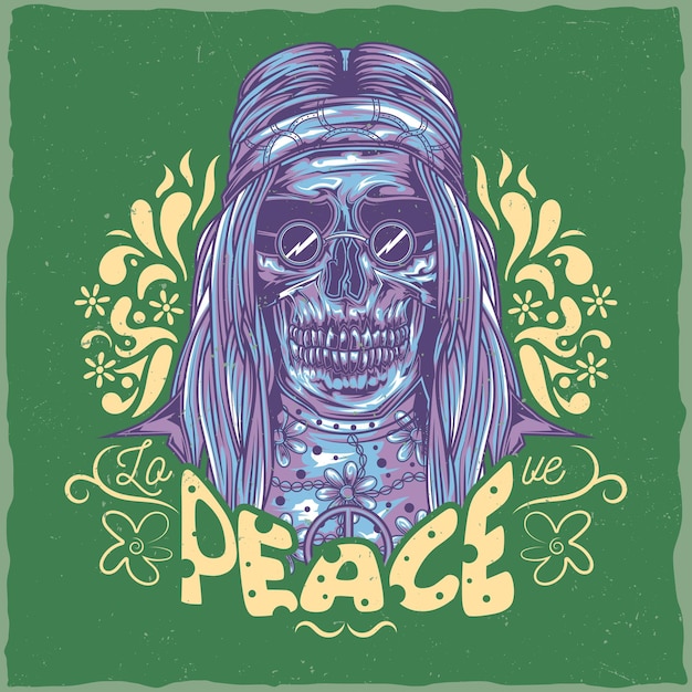 Free Vector t-shirt label design with illustration of dead hippie