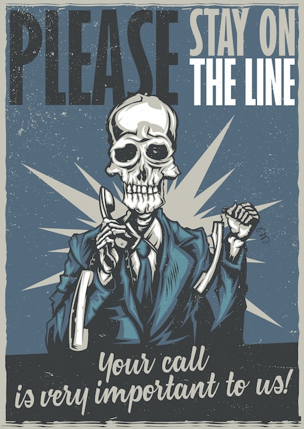 Free Vector t-shirt or poster design with illustraion of dead call center operator