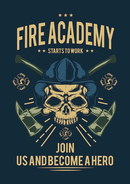 Free Vector t-shirt or poster design with illustraion of firefighter with axes.