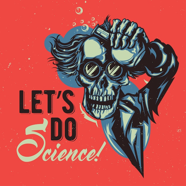 Free Vector t-shirt or poster design with illustraion of skeleton professor